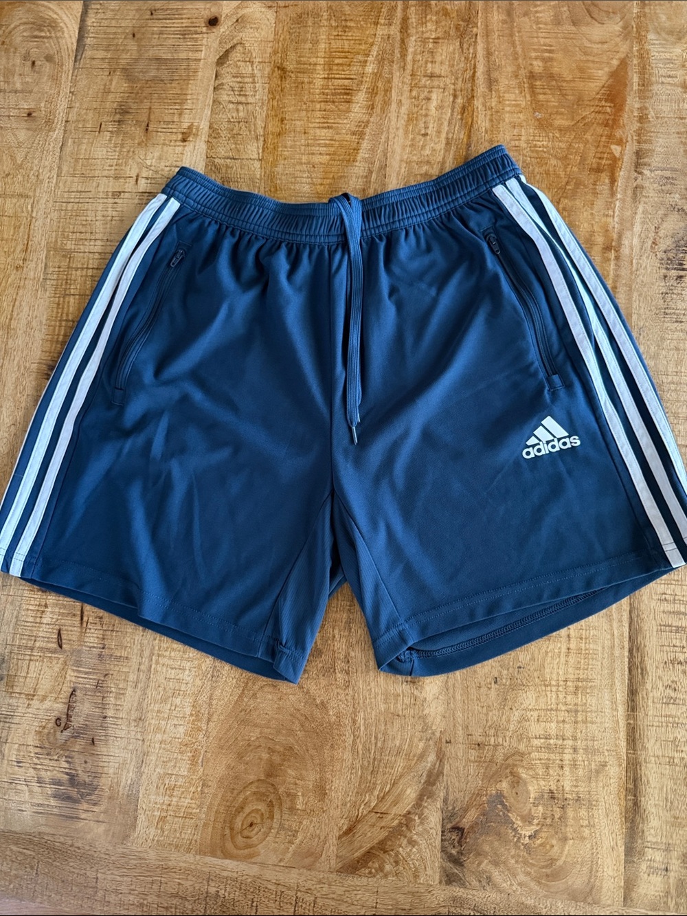 adidas Men's Dark Blue Athletic Shorts with White Stripes
